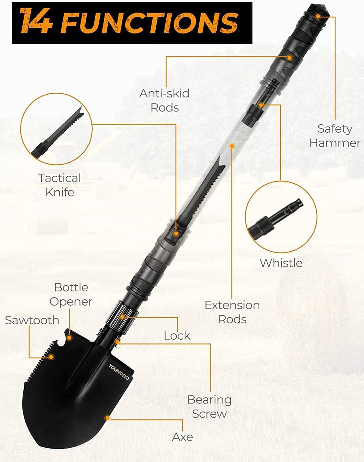 Multifunction Foldable Camping Shovel