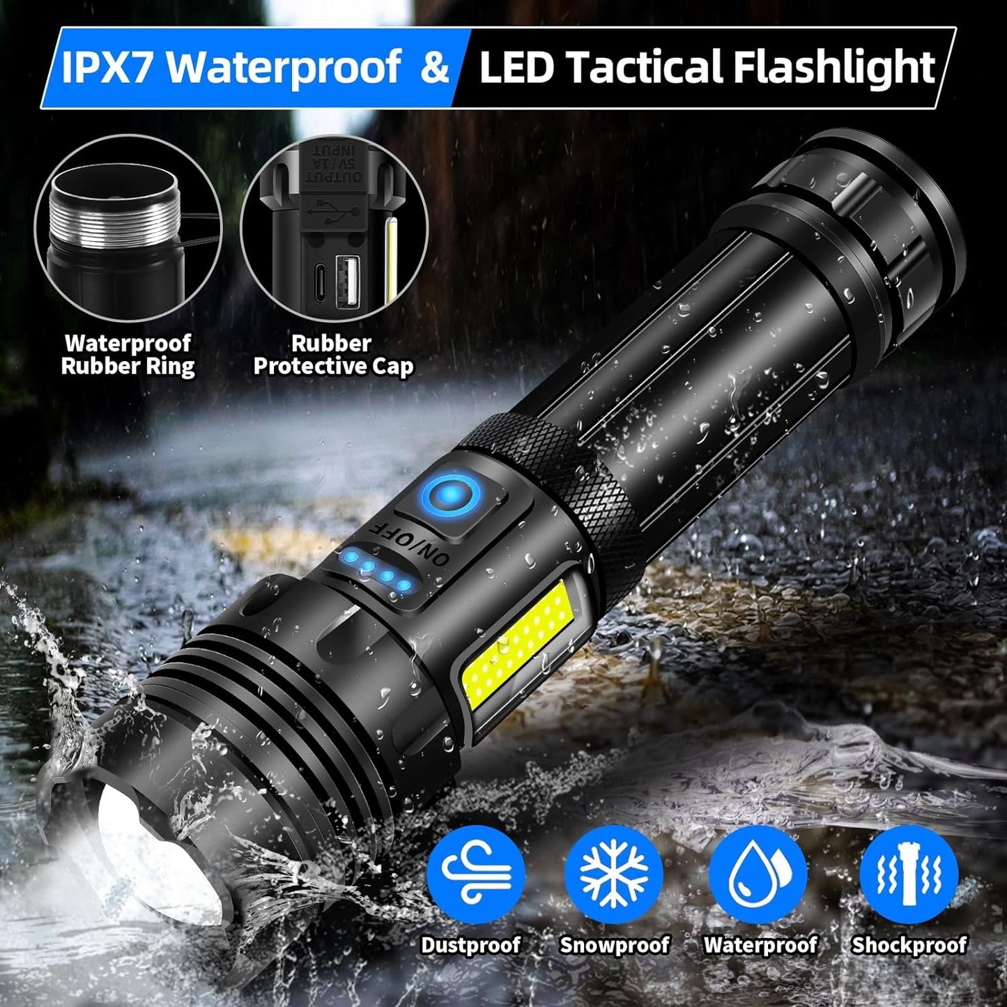 Rechargeable Flashlight 250000  Lumens