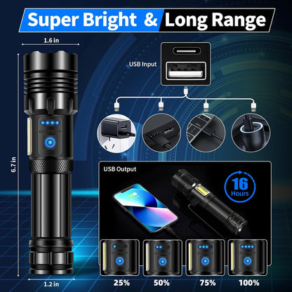 Rechargeable Flashlight 250000  Lumens